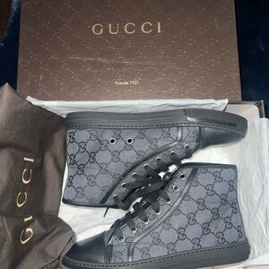 Gucci women’s Navy blue Monogram High-Top Sneakers